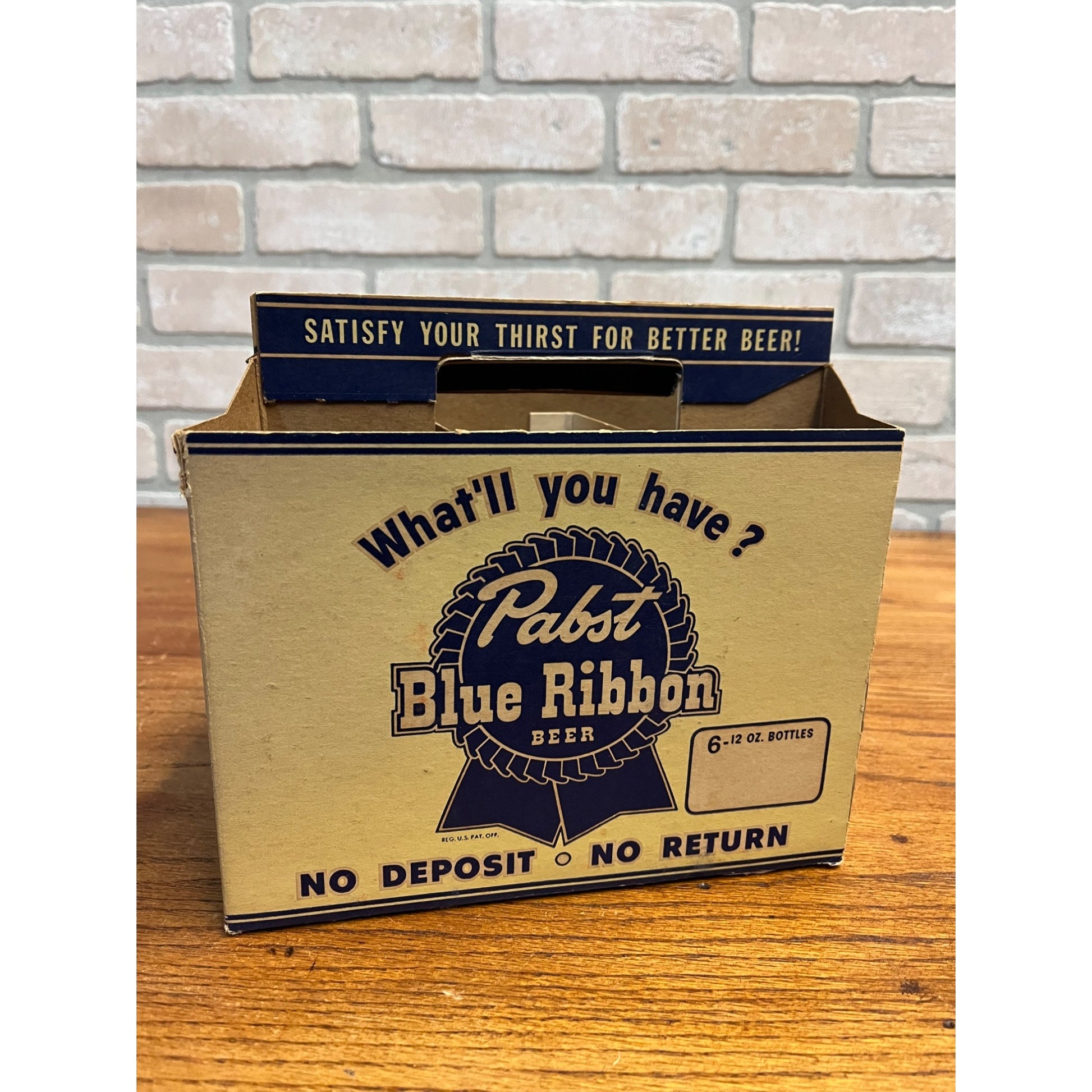 Vintage 1950s Pabst Blue Ribbon Beer Bottle 6-Pack Cardboard Case Carrier
