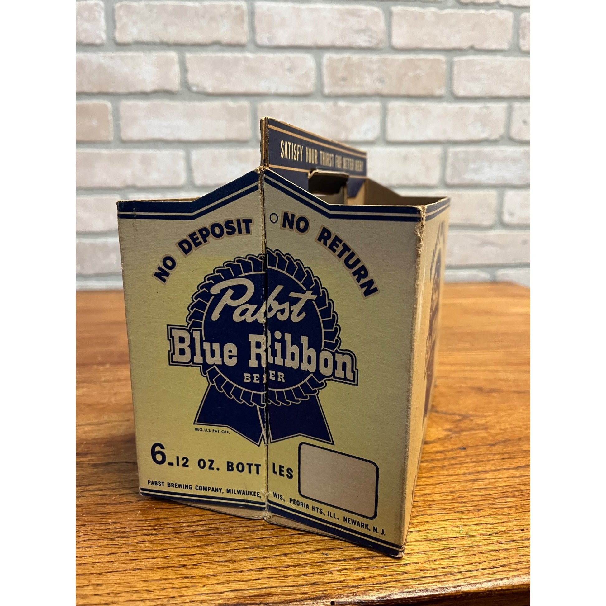 Vintage 1950s Pabst Blue Ribbon Beer Bottle 6-Pack Cardboard Case Carrier