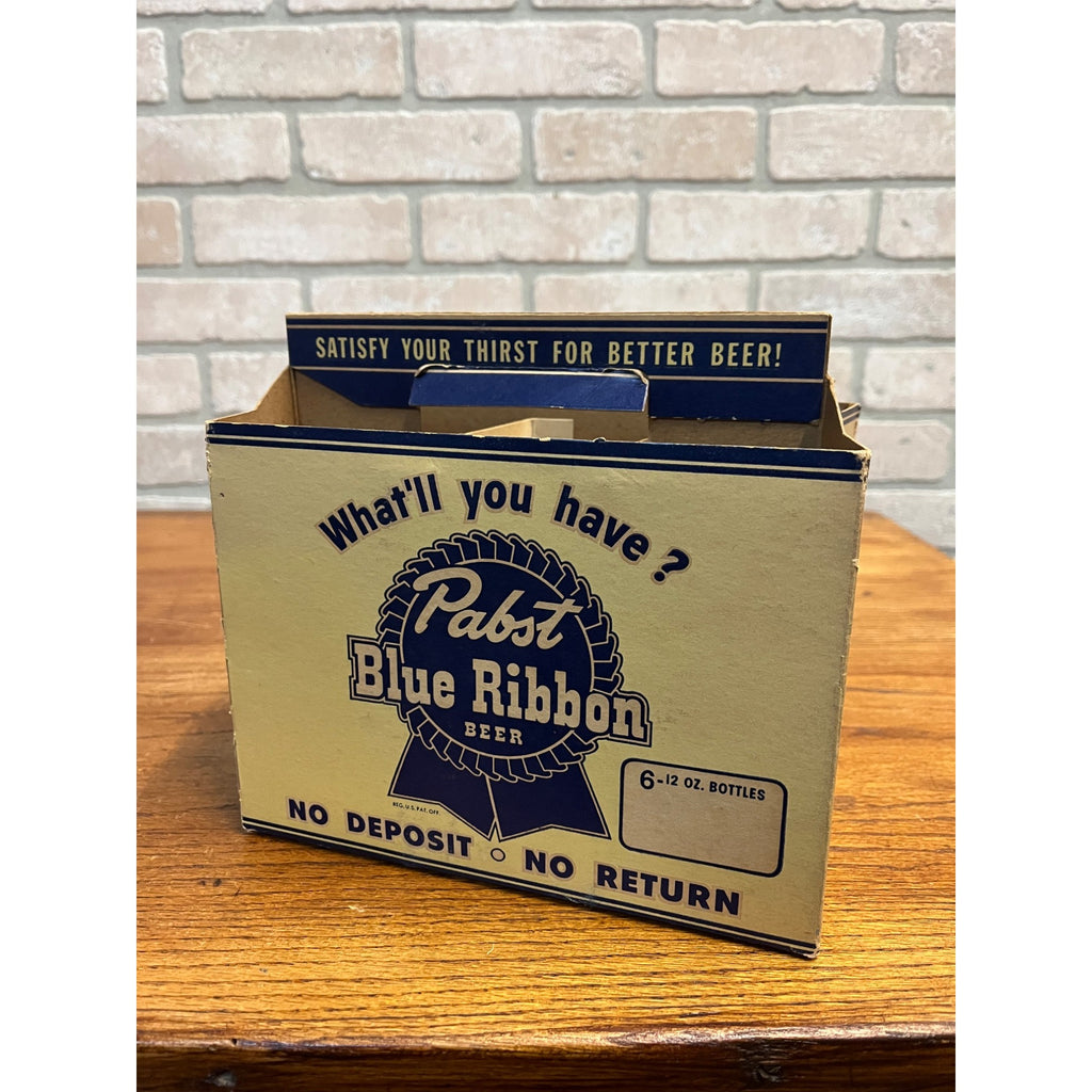 Vintage 1950s Pabst Blue Ribbon Beer Bottle 6-Pack Cardboard Case Carrier