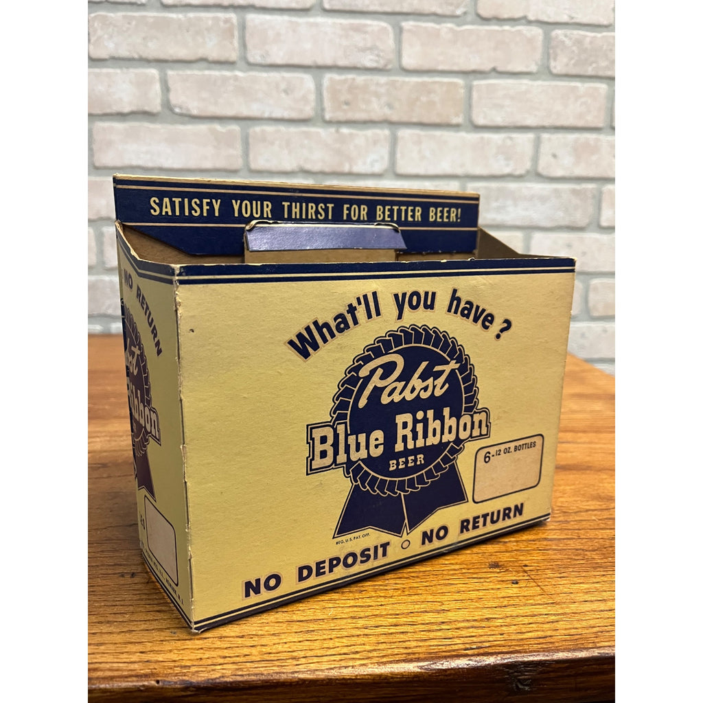 Vintage 1950s Pabst Blue Ribbon Beer Bottle 6-Pack Cardboard Case Carrier