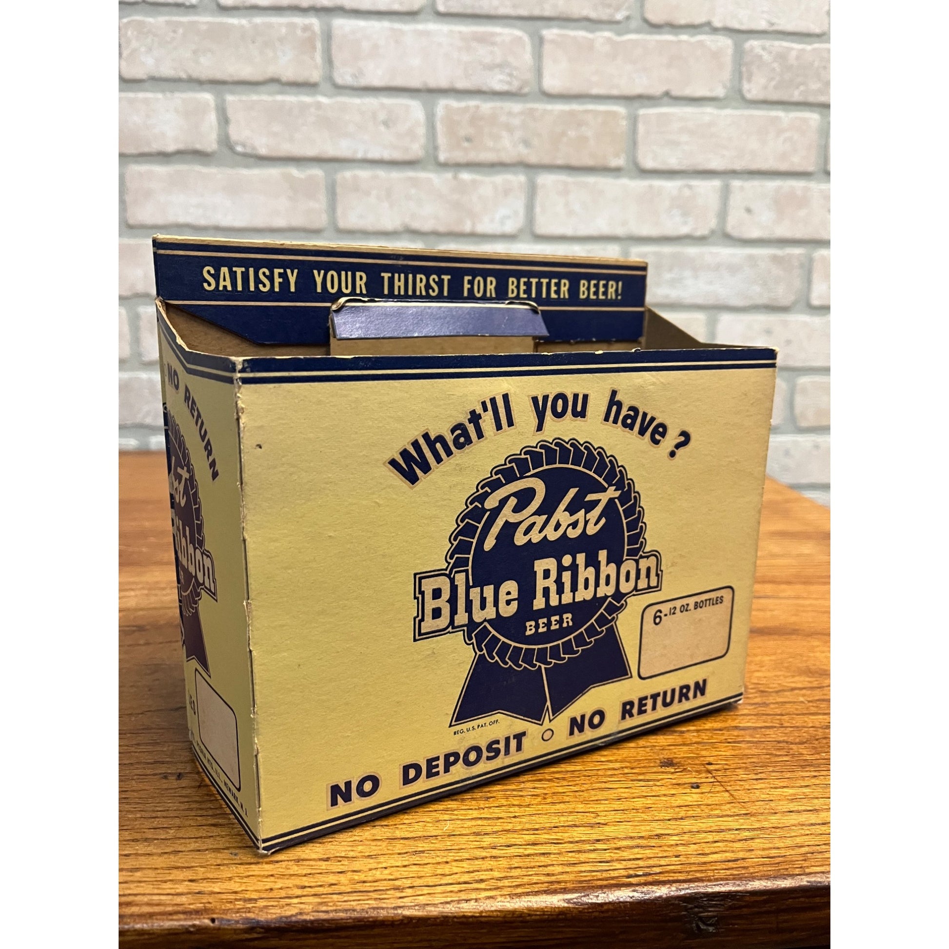 Vintage 1950s Pabst Blue Ribbon Beer Bottle 6-Pack Cardboard Case Carrier