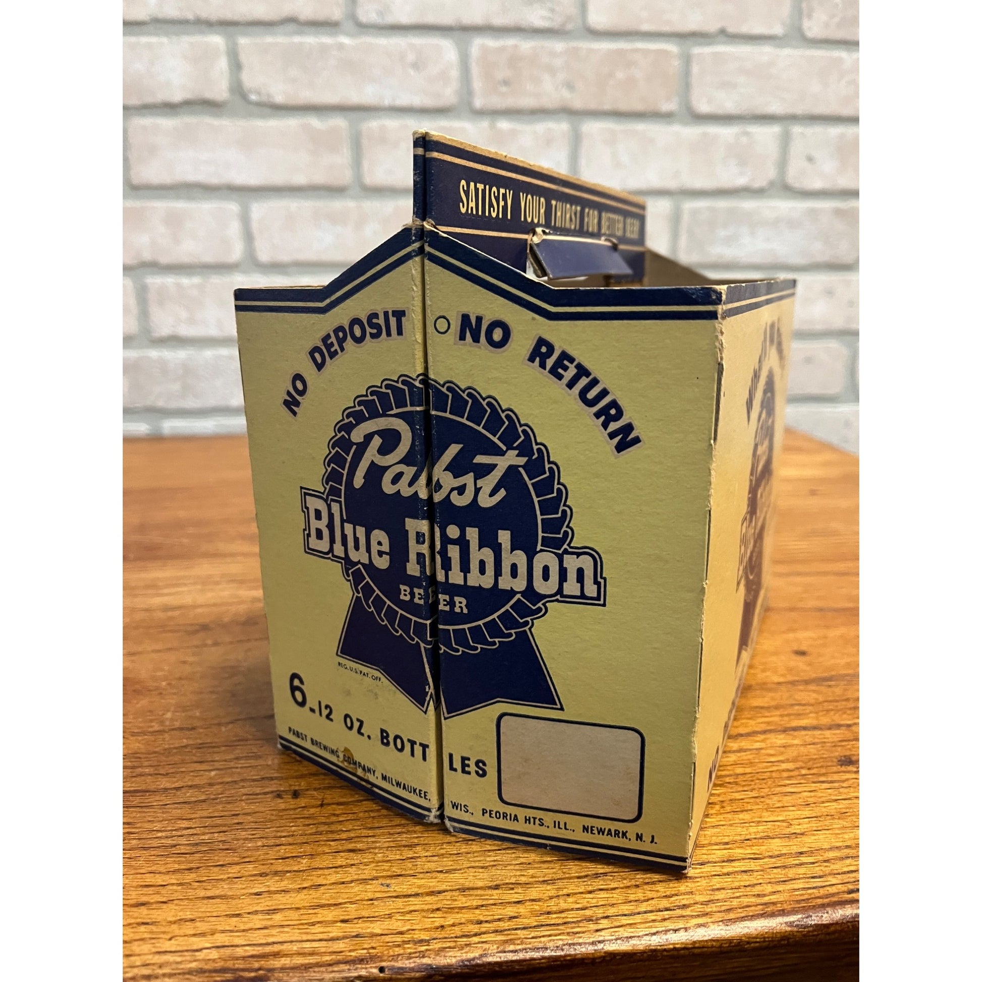Vintage 1950s Pabst Blue Ribbon Beer Bottle 6-Pack Cardboard Case Carrier