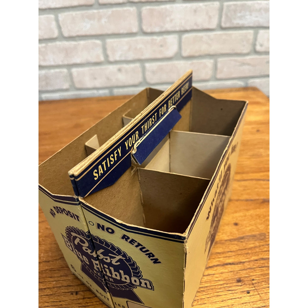 Vintage 1950s Pabst Blue Ribbon Beer Bottle 6-Pack Cardboard Case Carrier