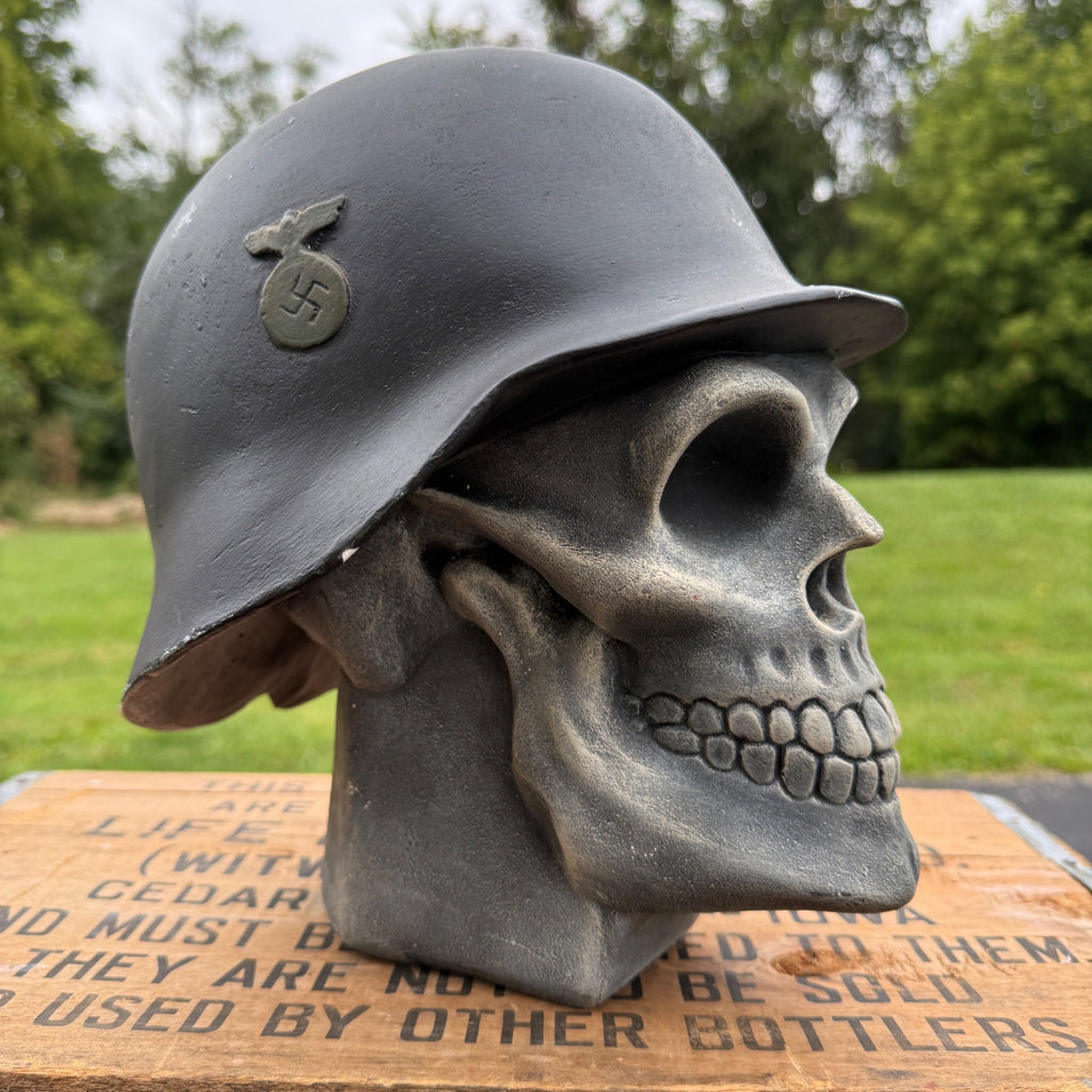 Vintage Chalkware Skull WWII Military German Helmet Rare