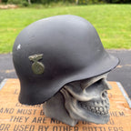 Vintage Chalkware Skull WWII Military German Helmet Rare