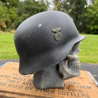 Vintage Chalkware Skull WWII Military German Helmet Rare