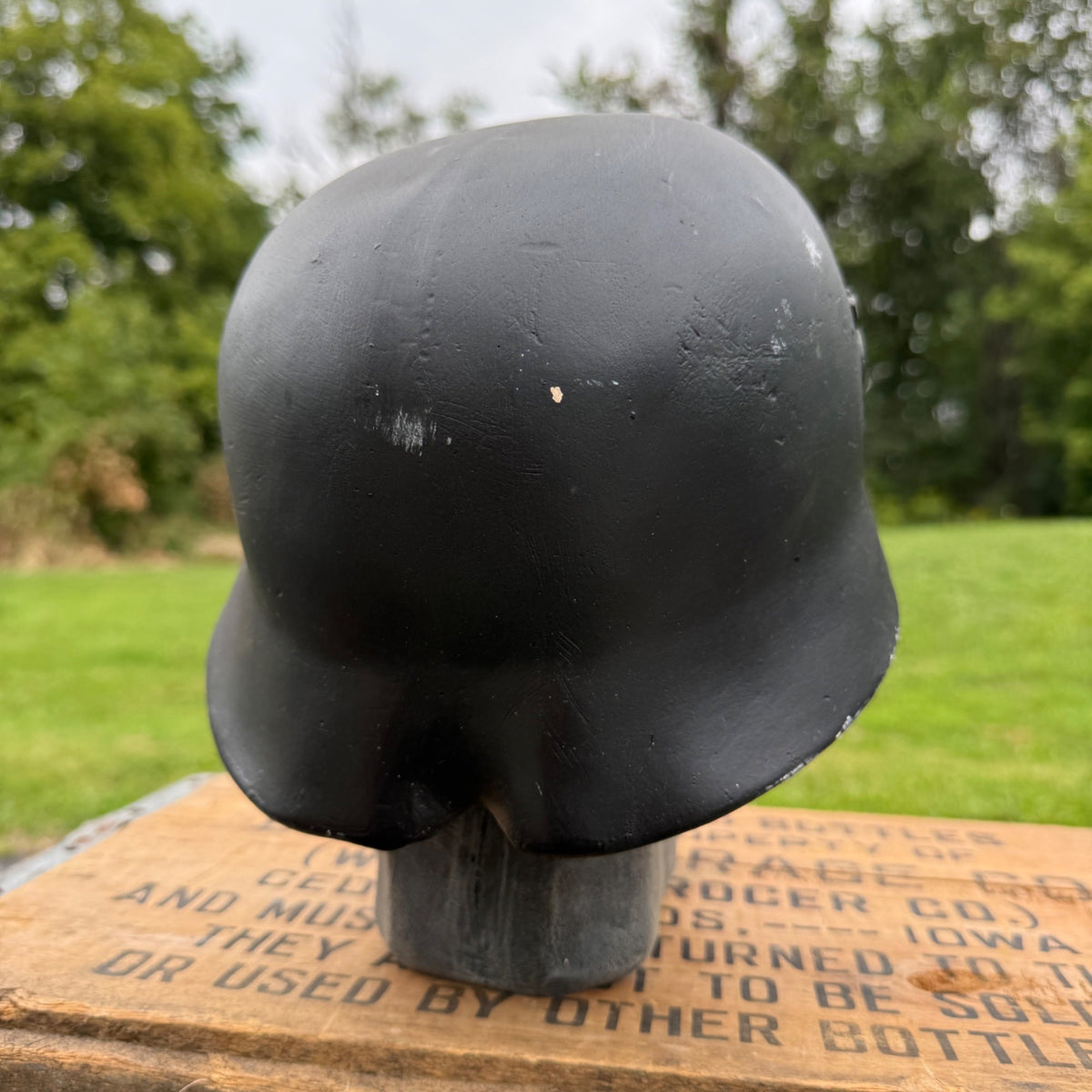 Vintage Chalkware Skull WWII Military German Helmet Rare