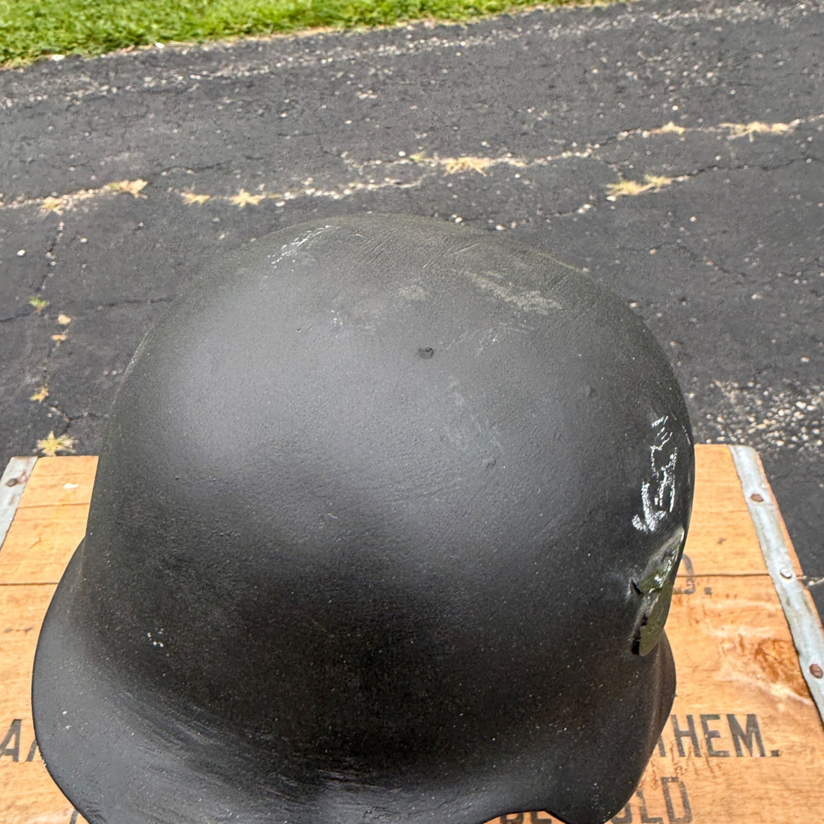 Vintage Chalkware Skull WWII Military German Helmet Rare