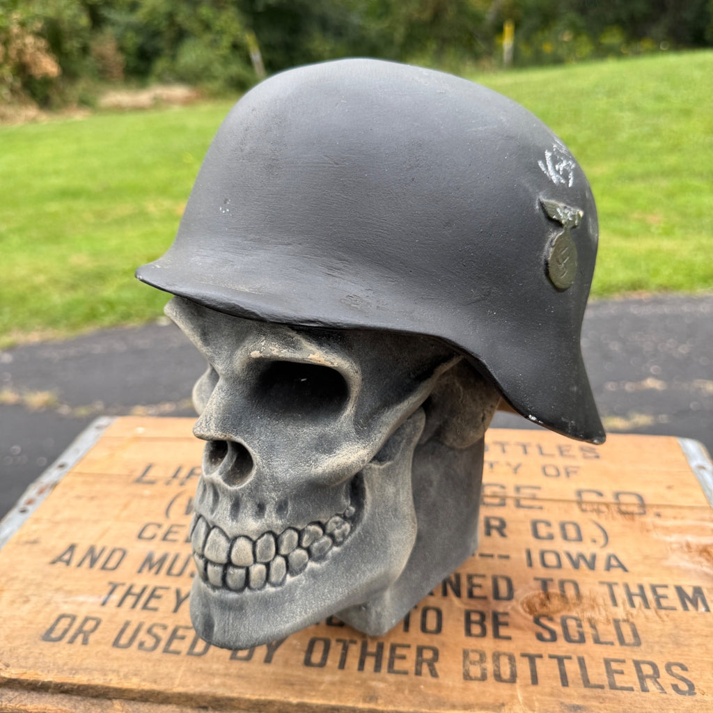 Vintage Chalkware Skull WWII Military German Helmet Rare