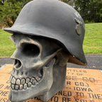 Vintage Chalkware Skull WWII Military German Helmet Rare