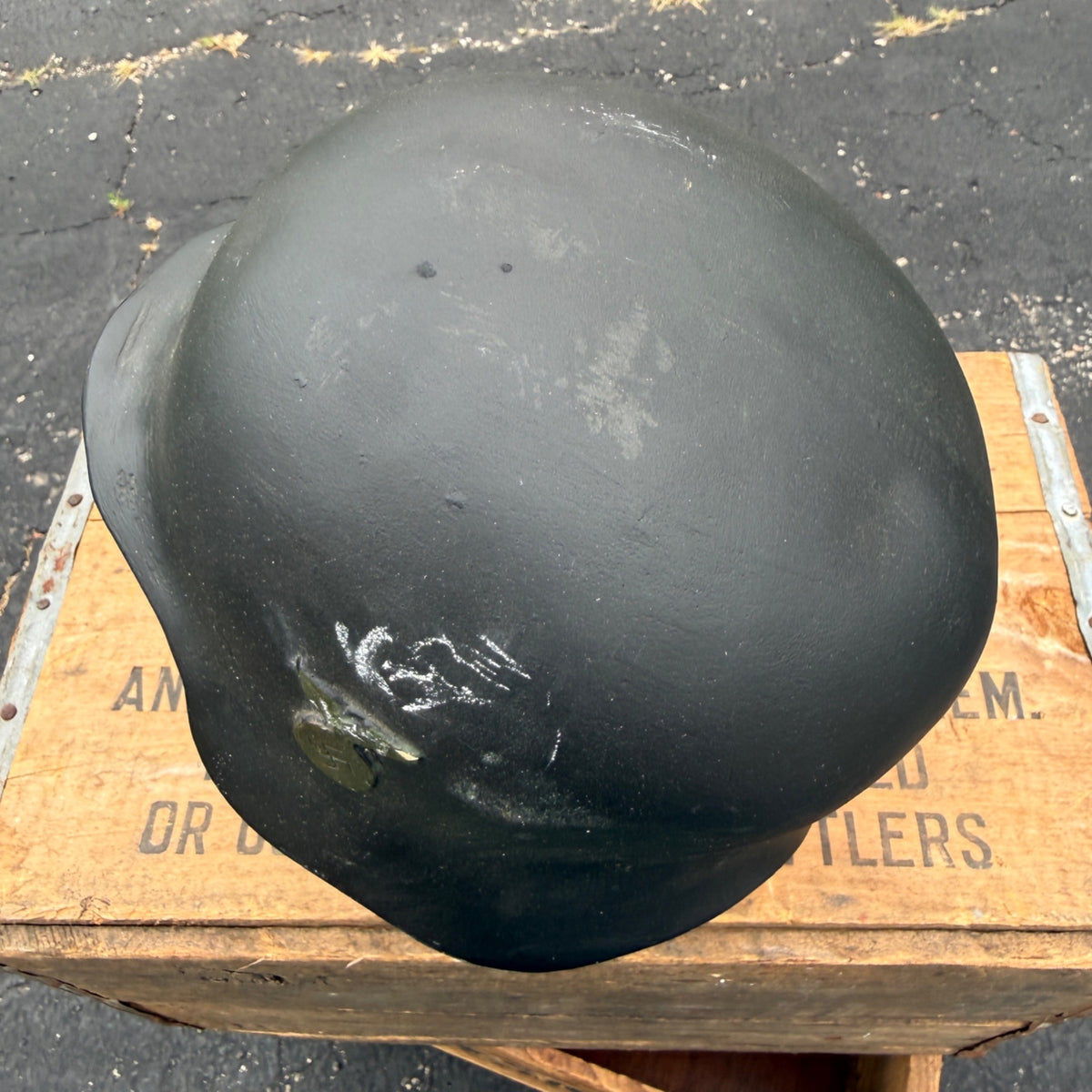 Vintage Chalkware Skull WWII Military German Helmet Rare