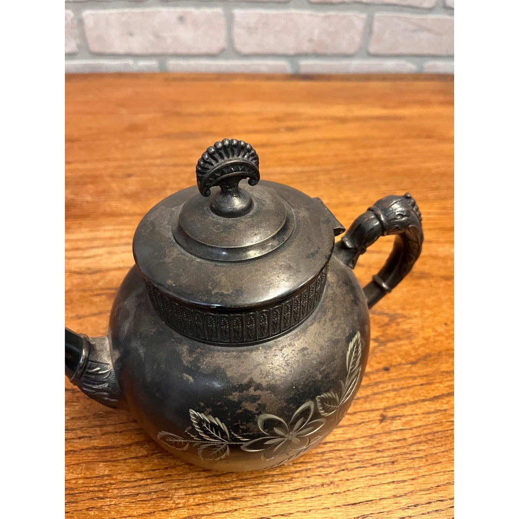 Vintage United States Silver Co Quadruple Plated Tea Pot Silver Plated Etched Floral