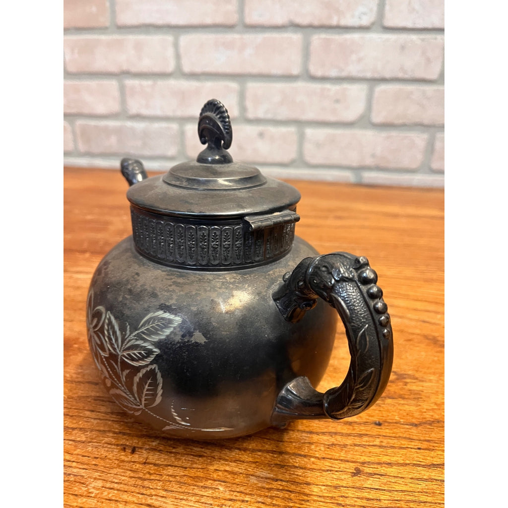 Vintage United States Silver Co Quadruple Plated Tea Pot Silver Plated Etched Floral