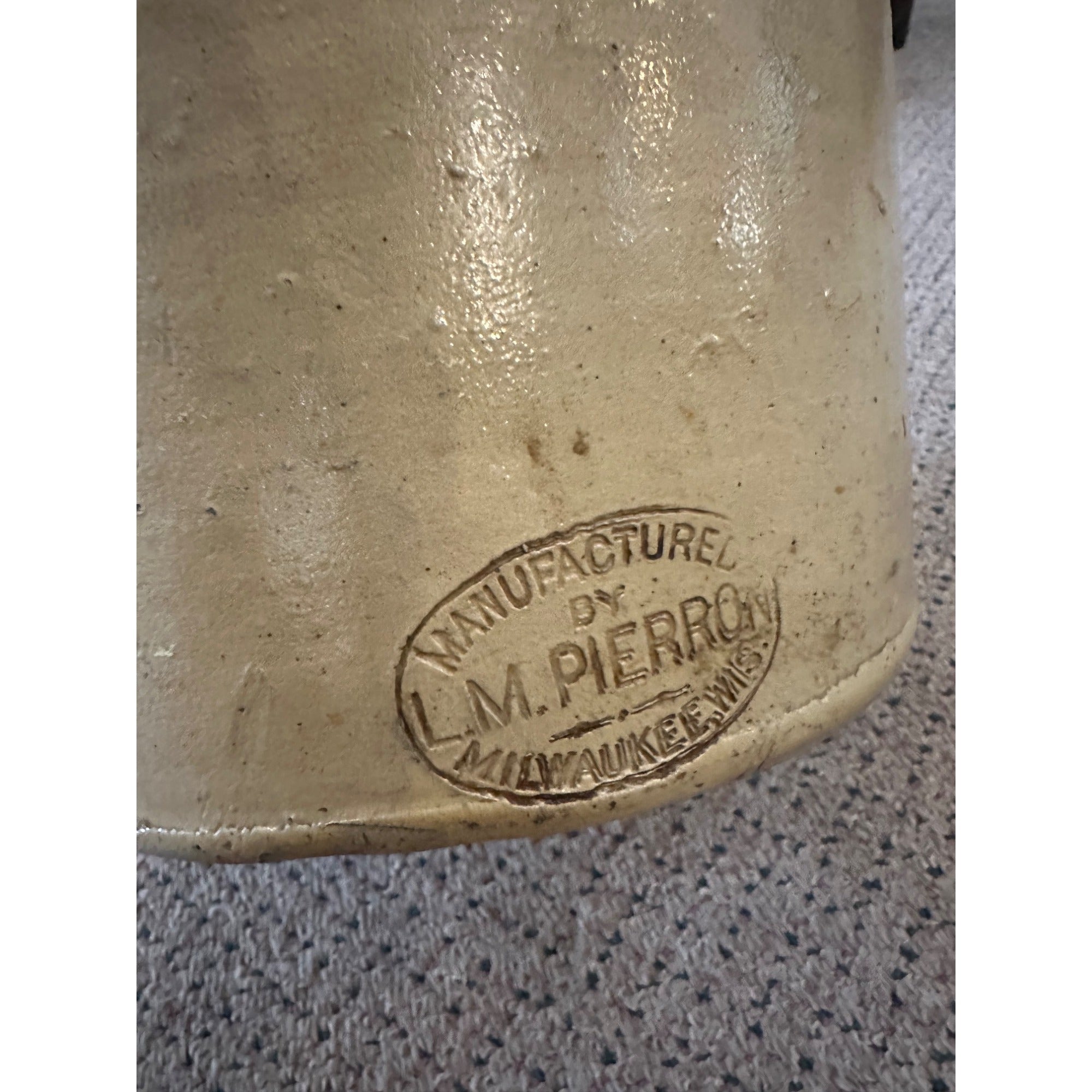 Antique L.M. Pierron Stoneware Salt Glaze 6 Gallon Butter Churn Crock Milwaukee
