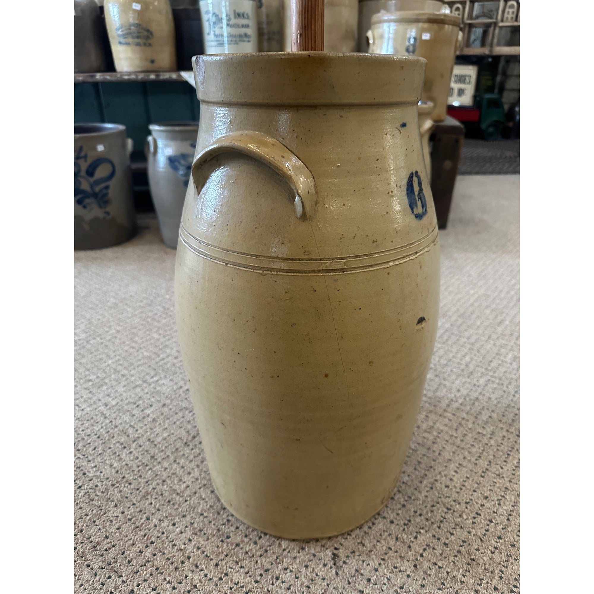 Antique L.M. Pierron Stoneware Salt Glaze 6 Gallon Butter Churn Crock Milwaukee