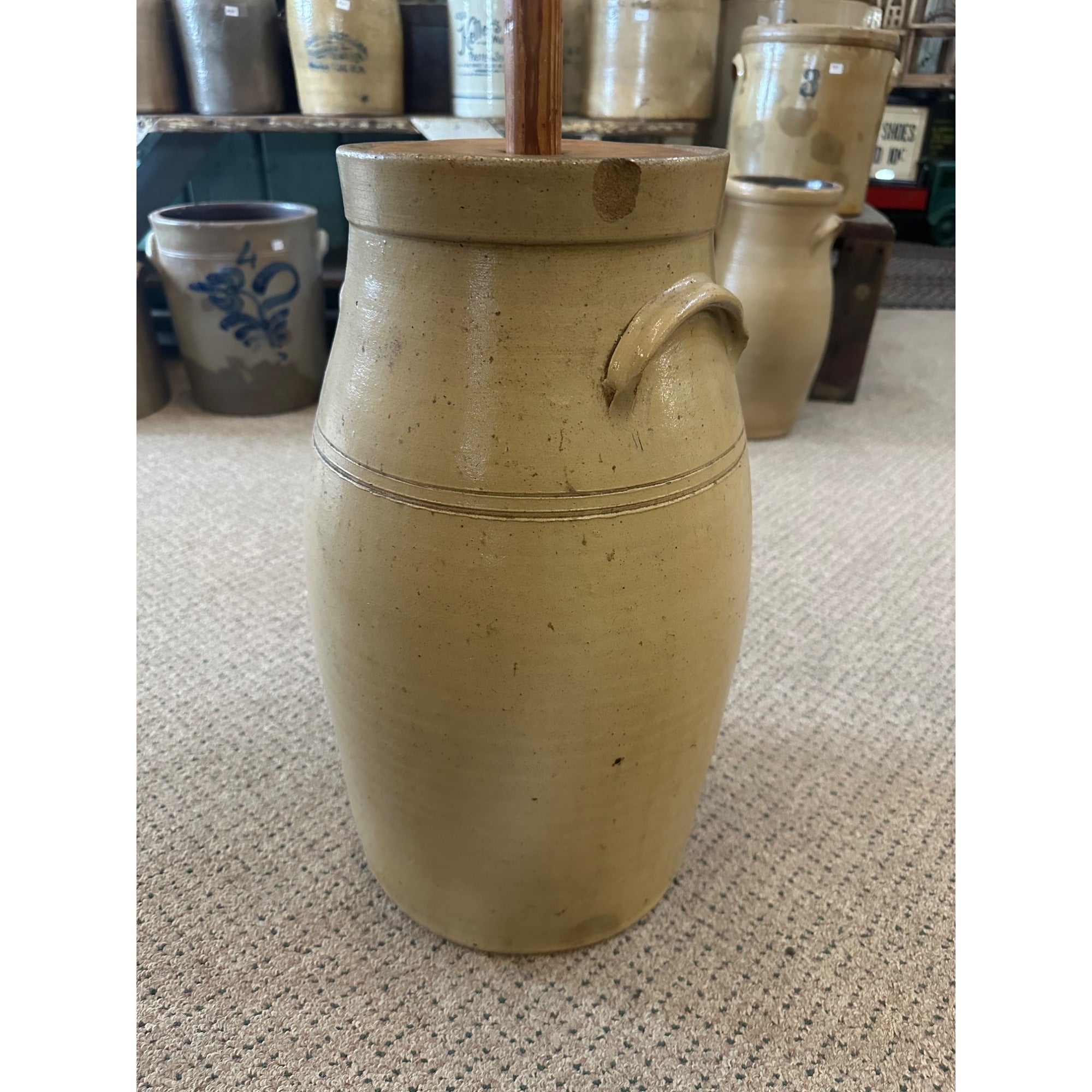 Antique L.M. Pierron Stoneware Salt Glaze 6 Gallon Butter Churn Crock Milwaukee