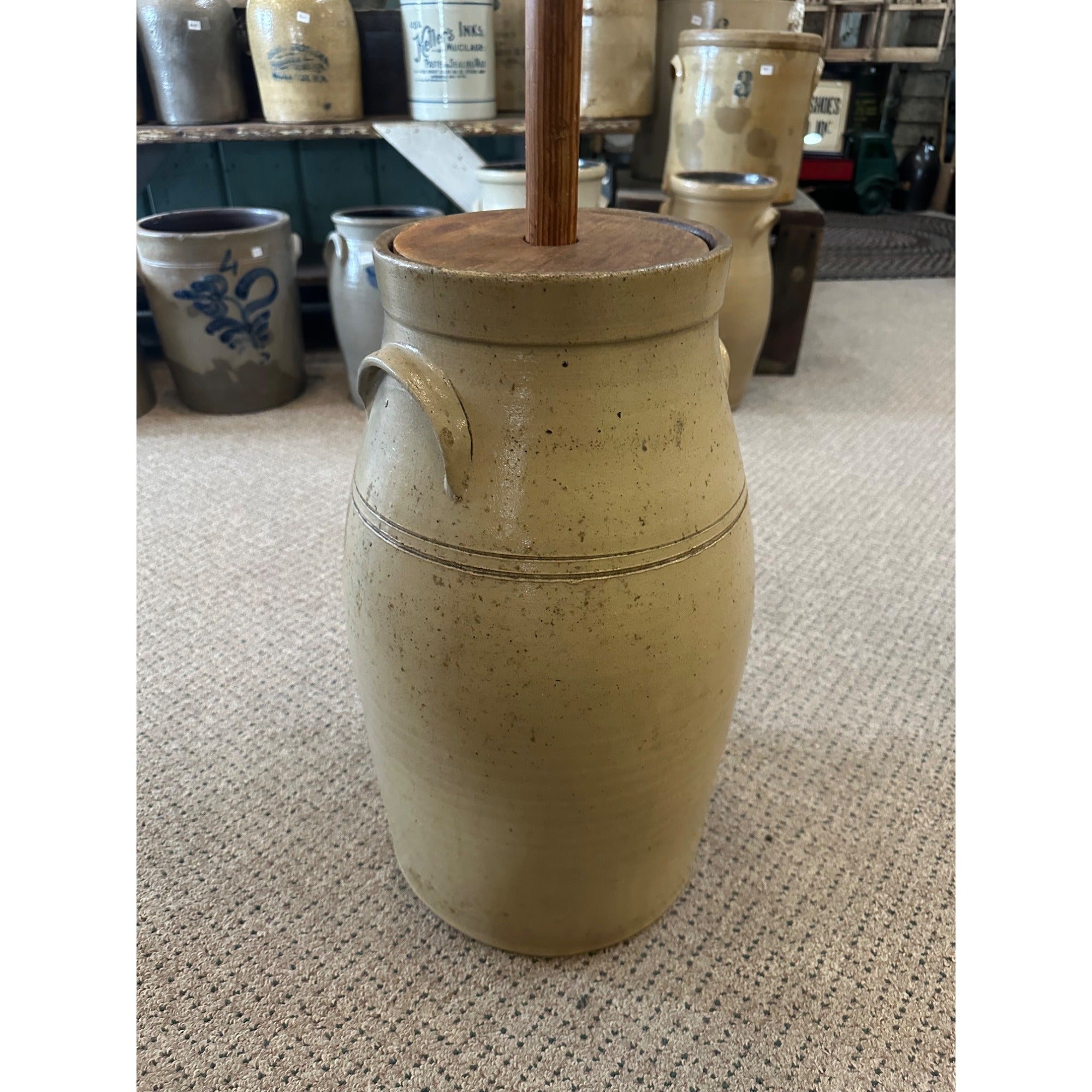 Antique L.M. Pierron Stoneware Salt Glaze 6 Gallon Butter Churn Crock Milwaukee