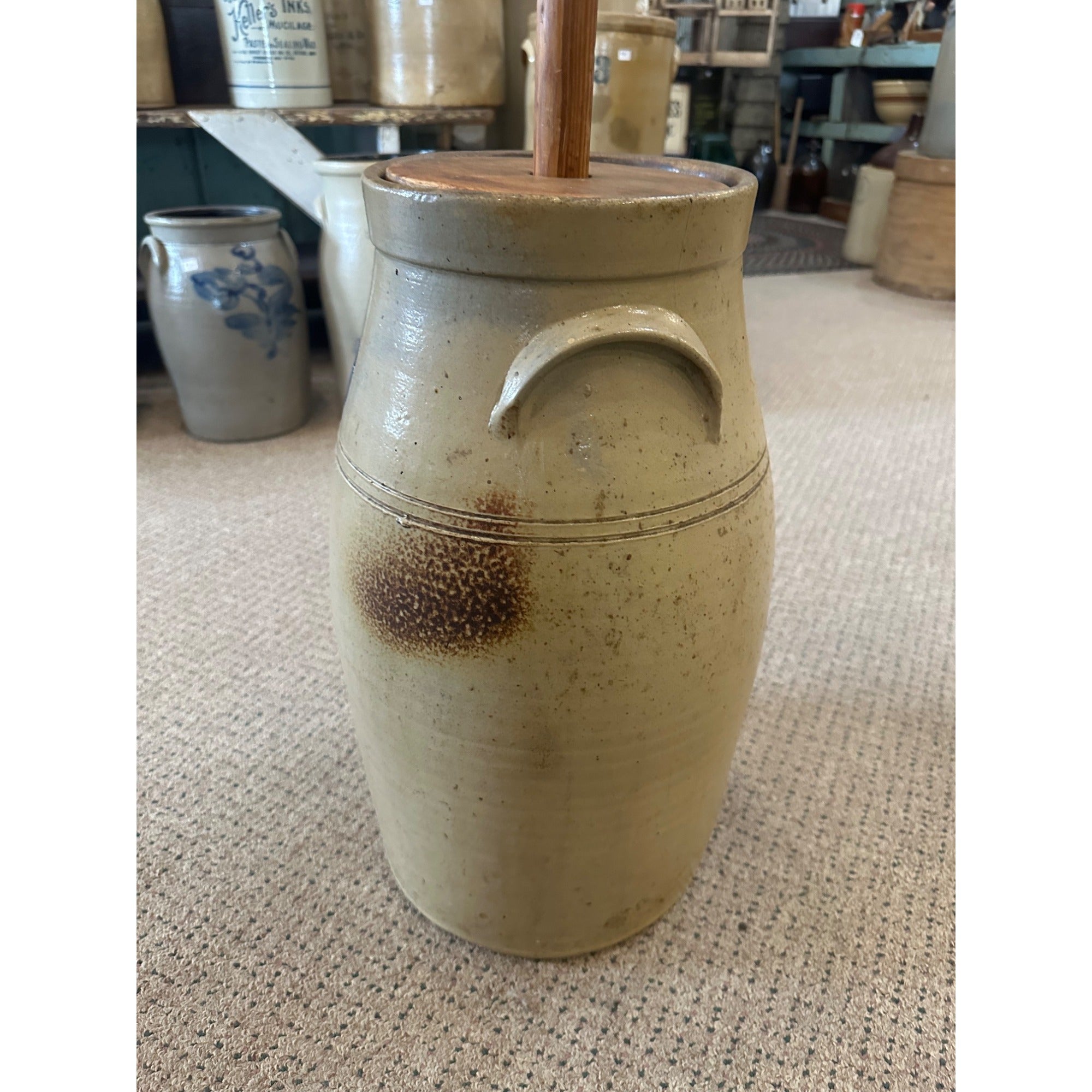 Antique L.M. Pierron Stoneware Salt Glaze 6 Gallon Butter Churn Crock Milwaukee
