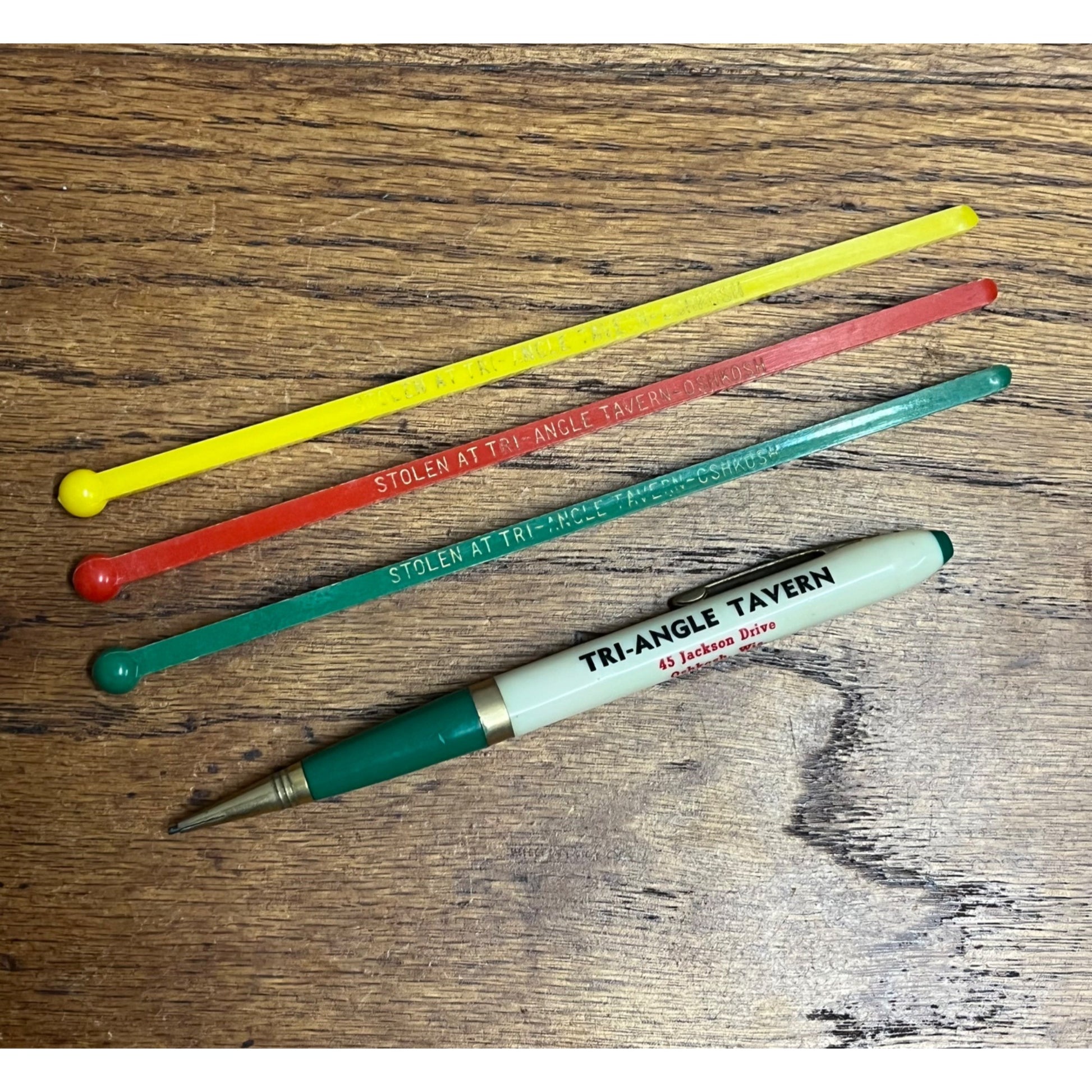 Vintage 1950s Oshkosh Wisconsin Tr-Angle Tavern Bar Advertising Pencil & Swizzle Sticks