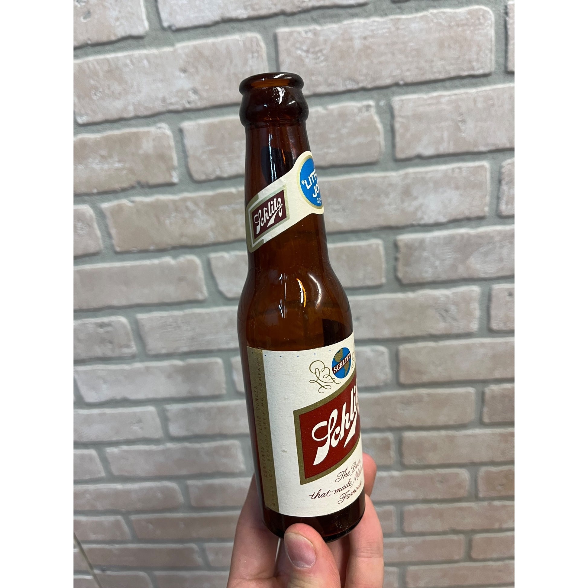 Vintage 1962 Schlitz Milwaukee Beer Glass 7oz "Little Joe" Bottle Full Label