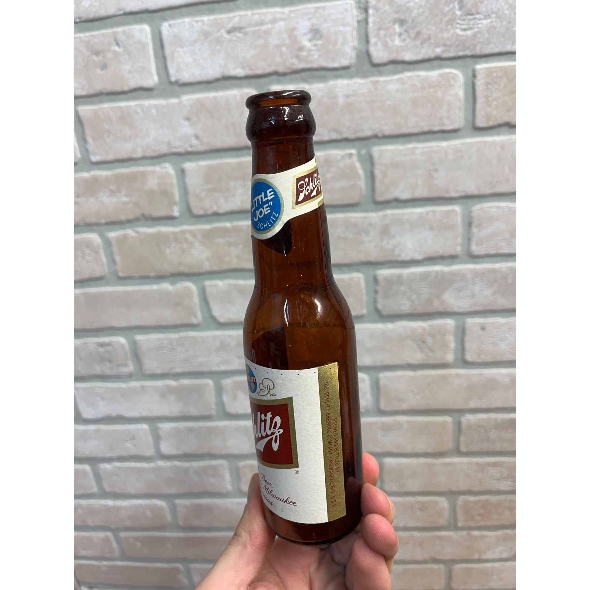 Vintage 1962 Schlitz Milwaukee Beer Glass 7oz "Little Joe" Bottle Full Label