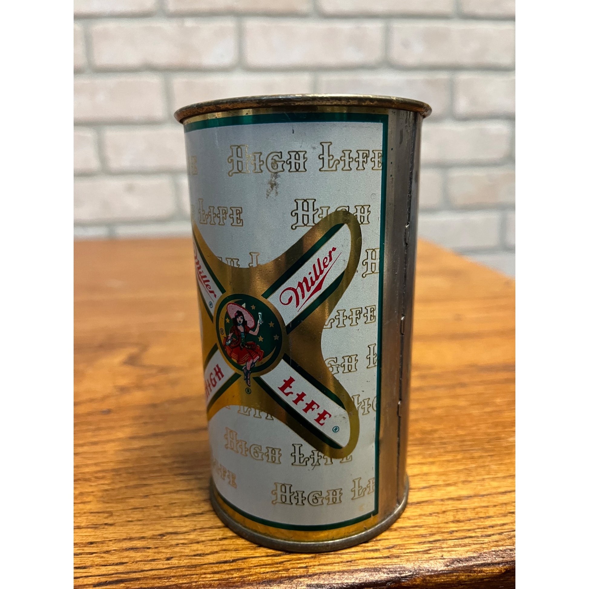 Vintage Miller High Life Empty 12 Oz Flat Top Straight Steel Beer Can