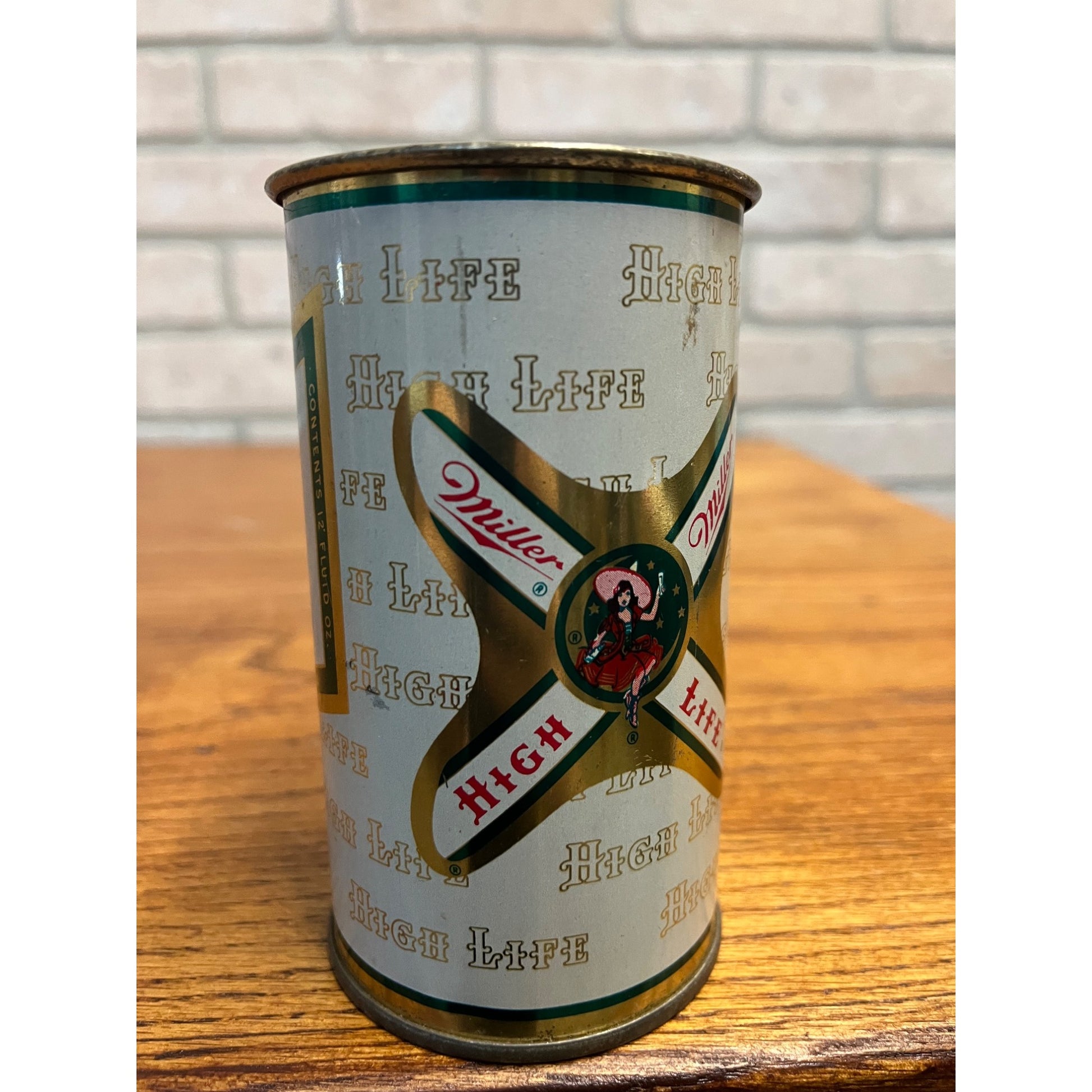 Vintage Miller High Life Empty 12 Oz Flat Top Straight Steel Beer Can