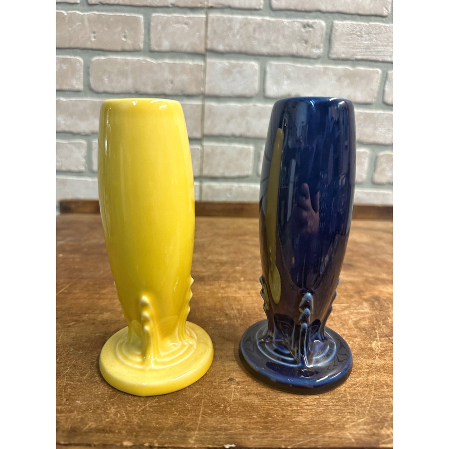 Vintage Fiesta 6" Bud Vase Yellow & Royal Blue Fiestaware 'H'  Lot (2)