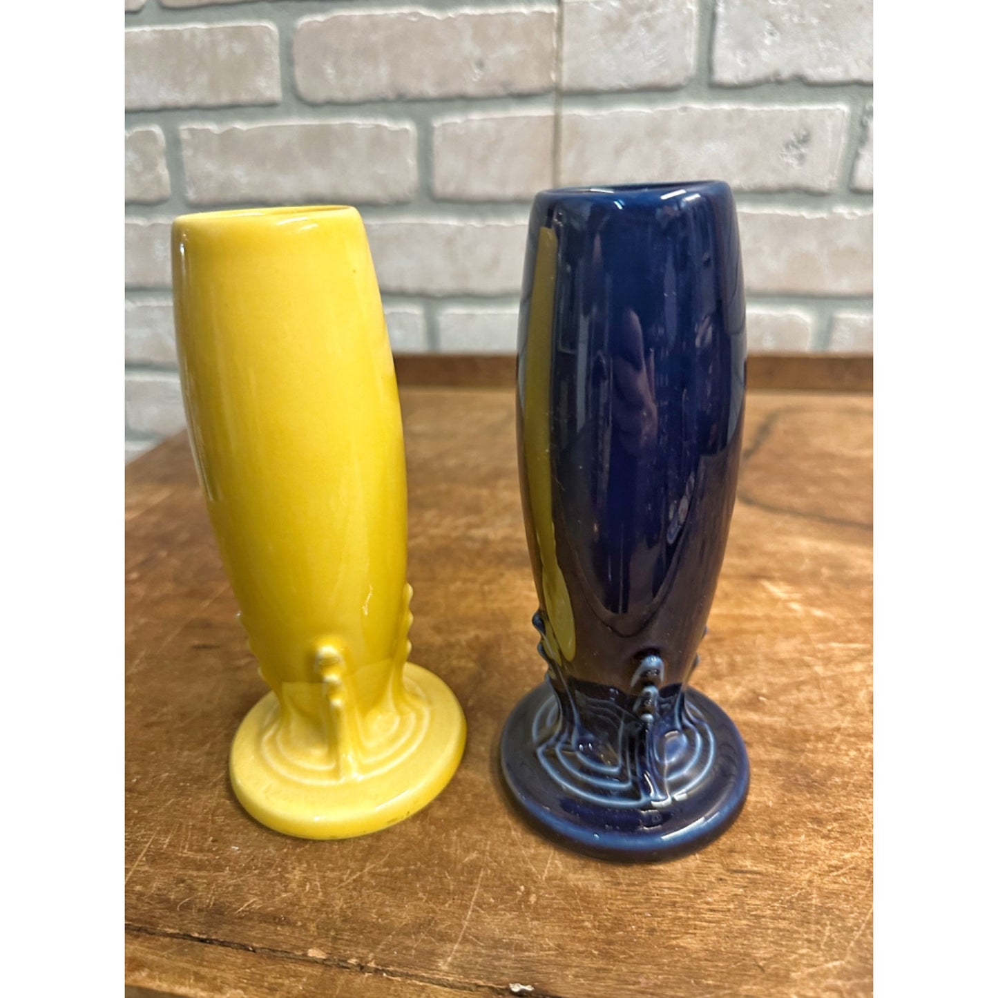 Vintage Fiesta 6" Bud Vase Yellow & Royal Blue Fiestaware 'H'  Lot (2)