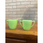 Vintage McKee Green Jadeite Mini Child's Creamer & Teacup Set Uranium Glows