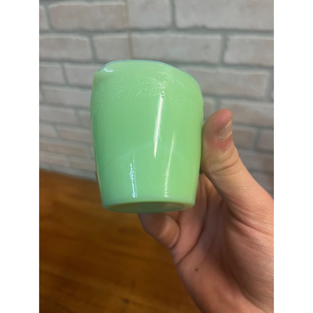Vintage McKee Green Jadeite Mini Child's Creamer & Teacup Set Uranium Glows