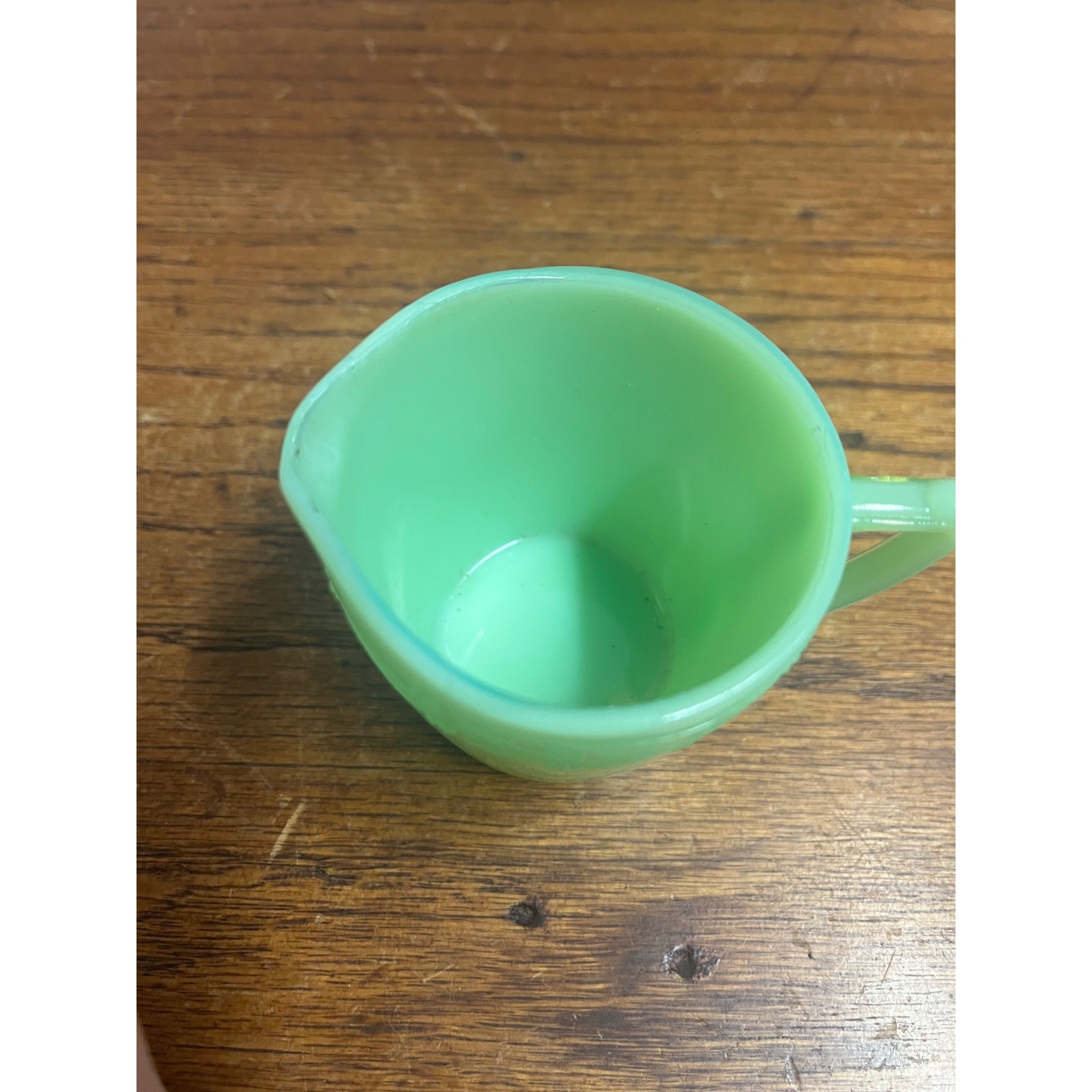 Vintage McKee Green Jadeite Mini Child's Creamer & Teacup Set Uranium Glows