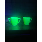 Vintage McKee Green Jadeite Mini Child's Creamer & Teacup Set Uranium Glows