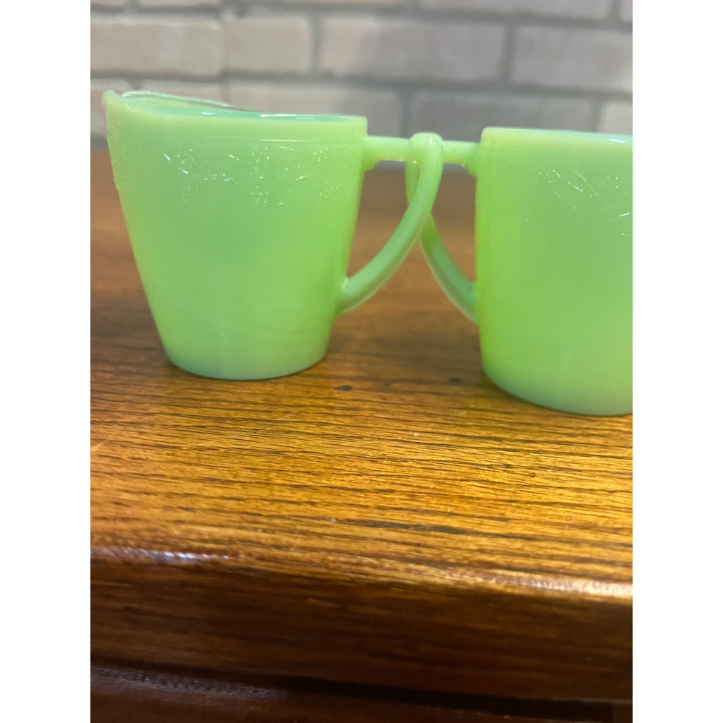 Vintage McKee Green Jadeite Mini Child's Creamer & Teacup Set Uranium Glows