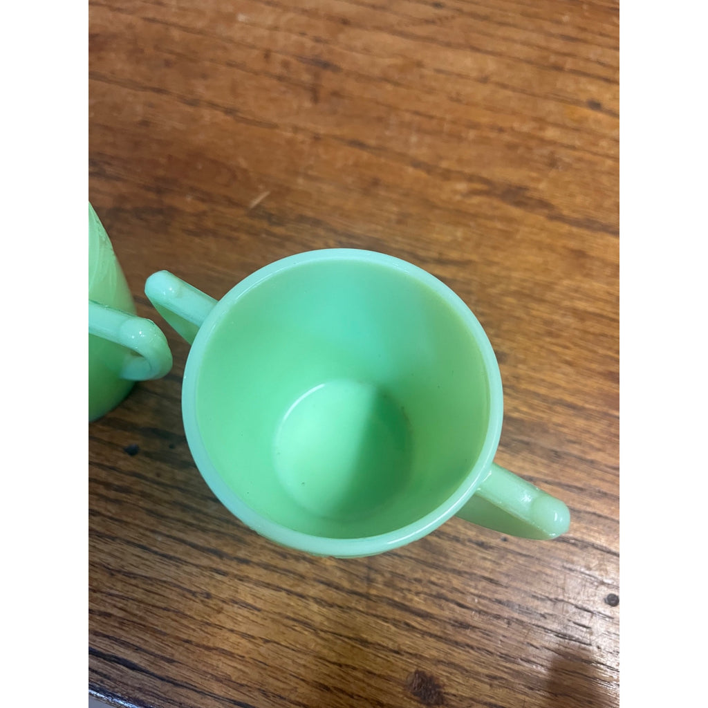 Vintage McKee Green Jadeite Mini Child's Creamer & Teacup Set Uranium Glows