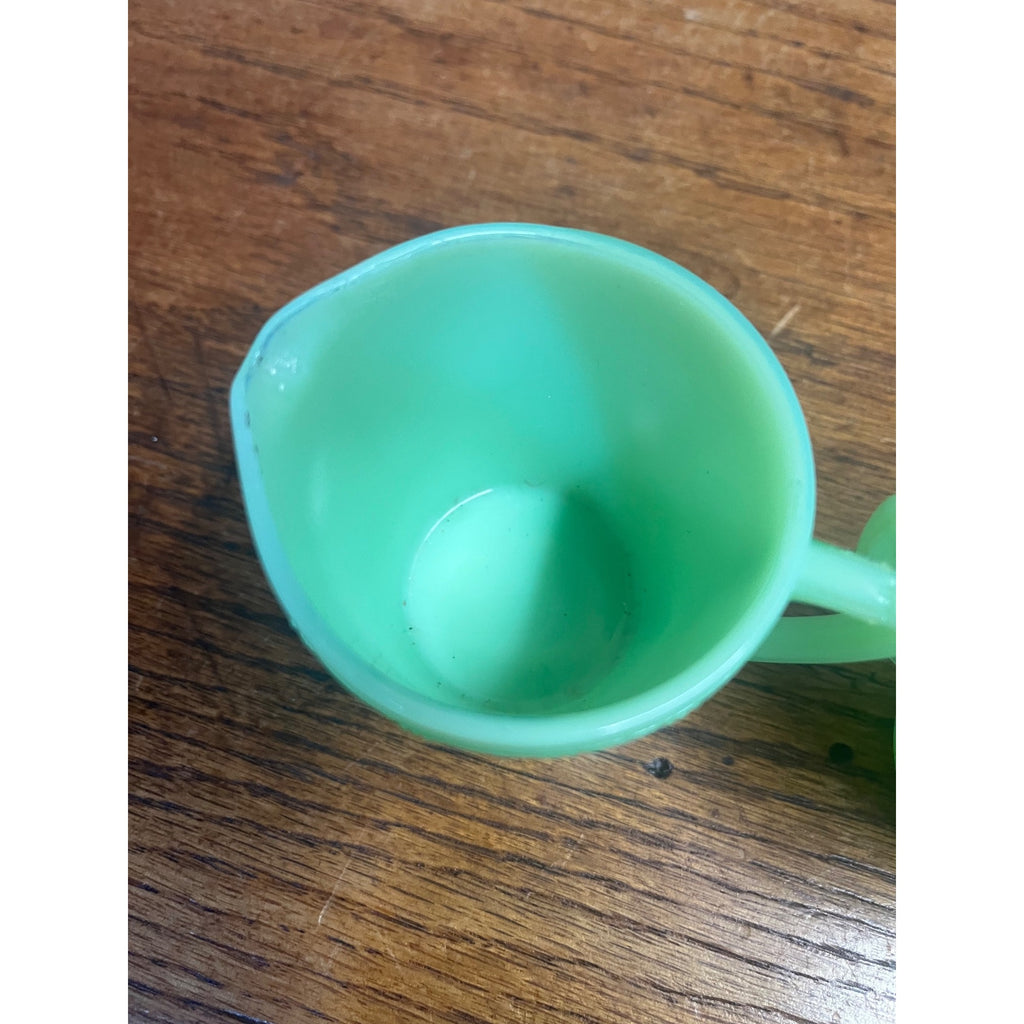 Vintage McKee Green Jadeite Mini Child's Creamer & Teacup Set Uranium Glows