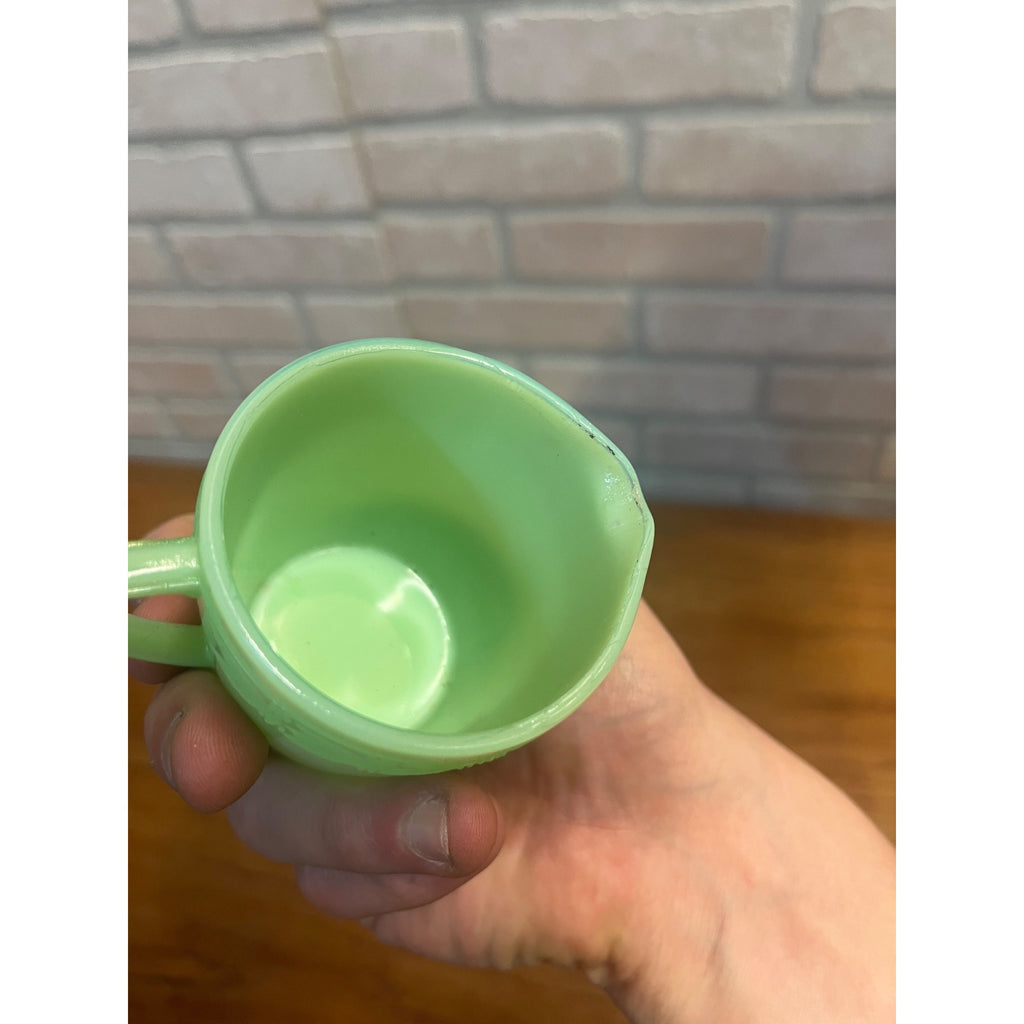 Vintage McKee Green Jadeite Mini Child's Creamer & Teacup Set Uranium Glows