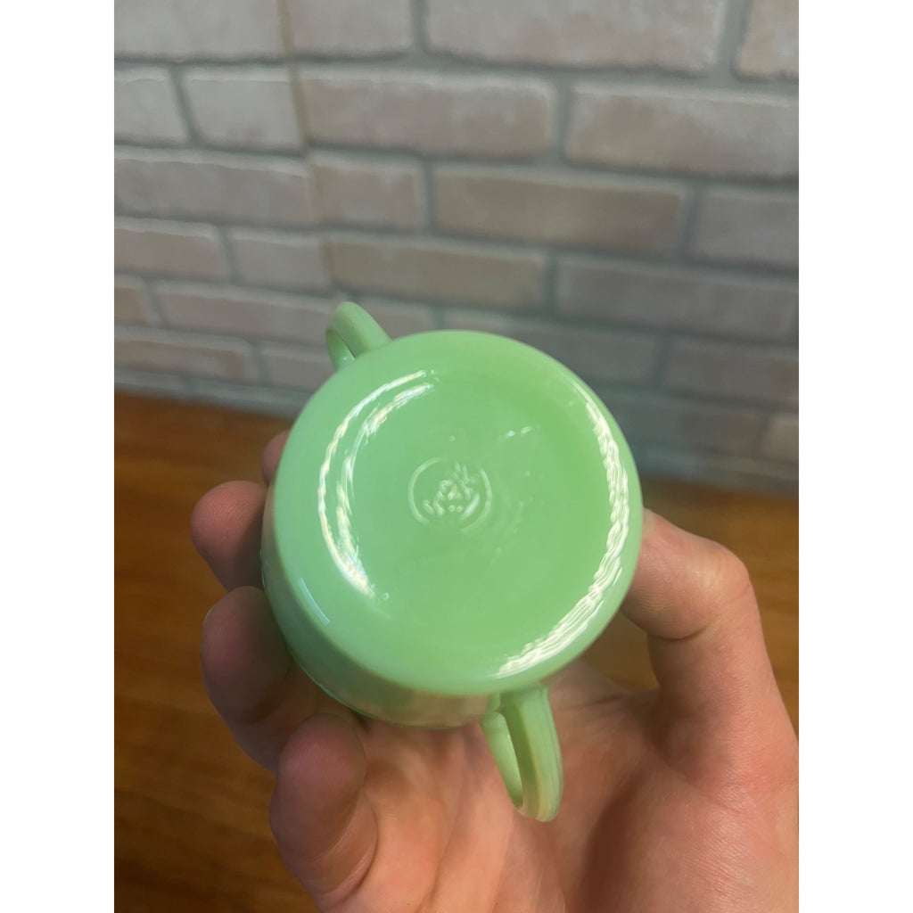 Vintage McKee Green Jadeite Mini Child's Creamer & Teacup Set Uranium Glows