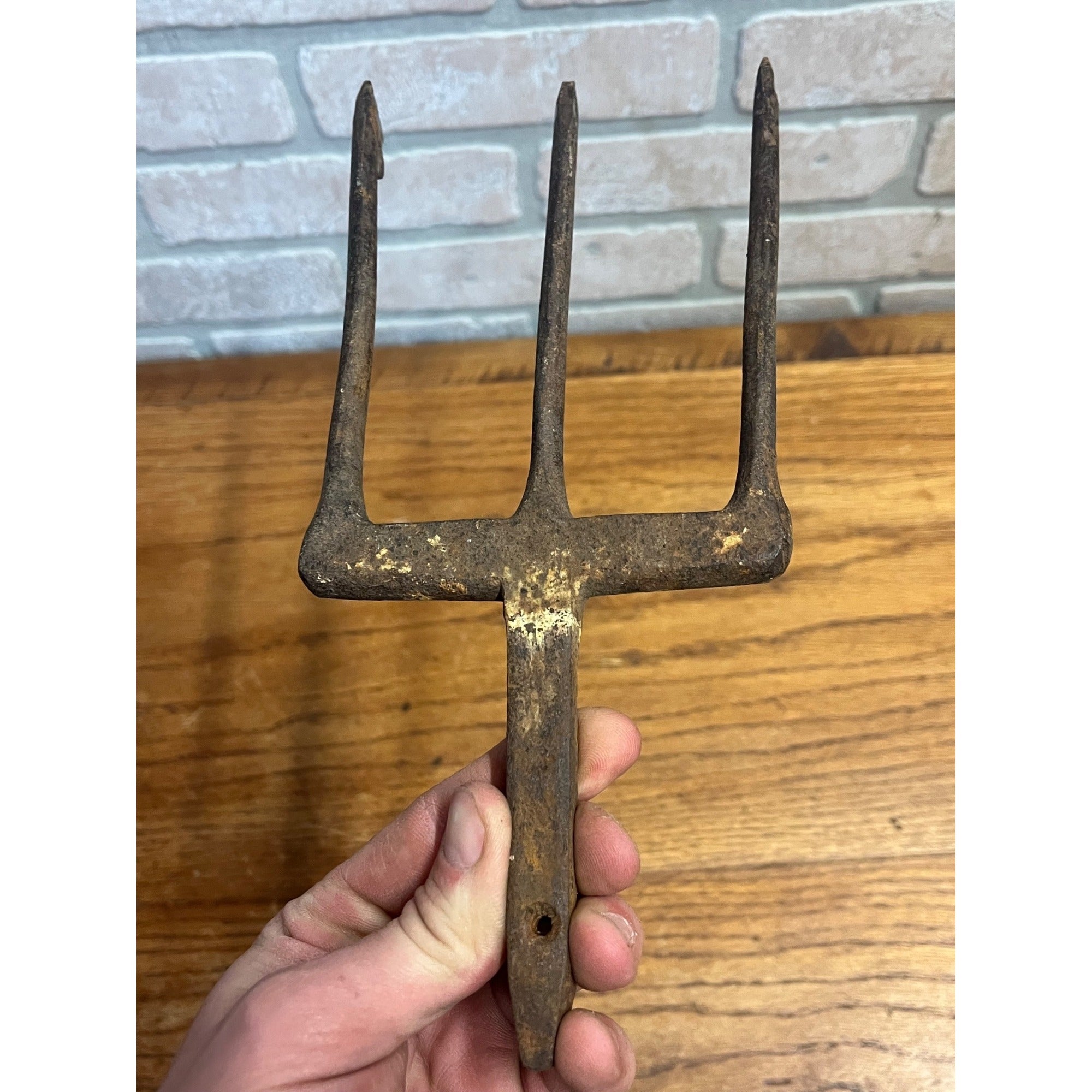 Vintage Metal 3-Tine Prong Fishing Spear Cabin Decor Forged Steel