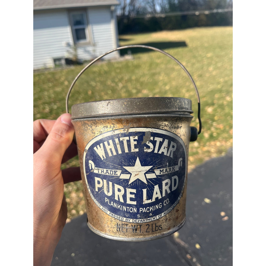 Vintage White Star Pure Lard Advertising tin Pail Plankinton Packing Co. 2lb