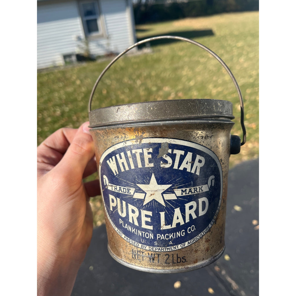 Vintage White Star Pure Lard Advertising tin Pail Plankinton Packing Co. 2lb