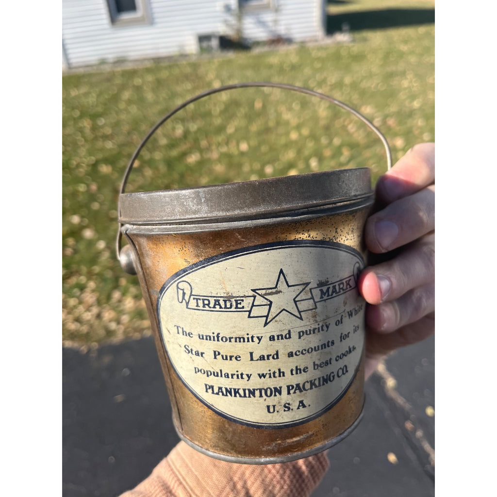 Vintage White Star Pure Lard Advertising tin Pail Plankinton Packing Co. 2lb
