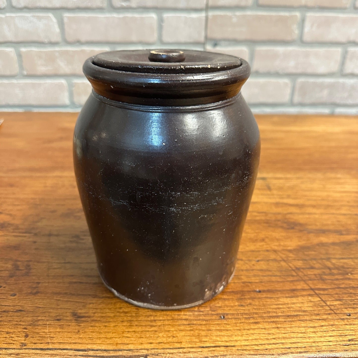 Antique Brown Glazed Preserves Jar Stoneware Unmarked W/ Lid