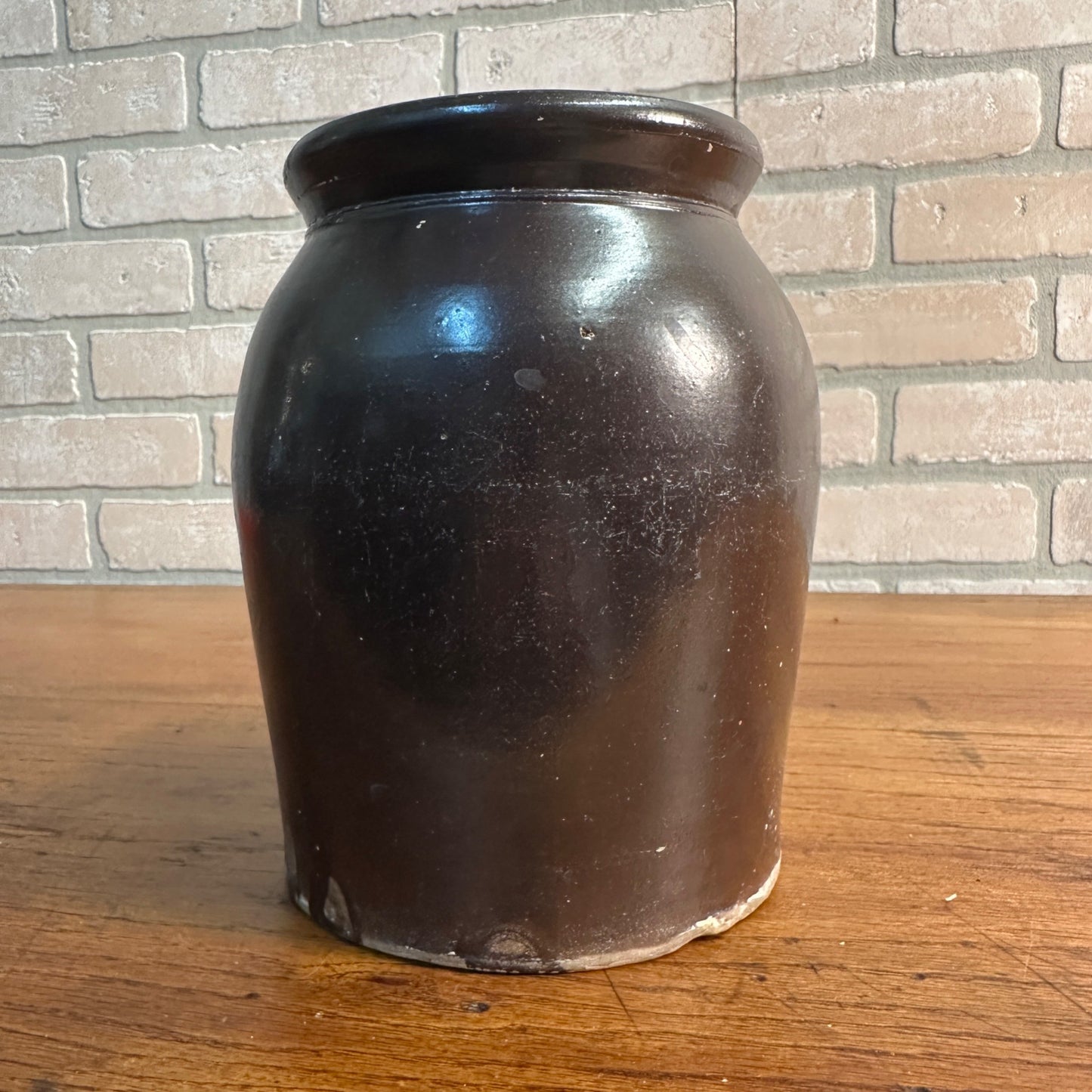 Antique Brown Glazed Preserves Jar Stoneware Unmarked W/ Lid