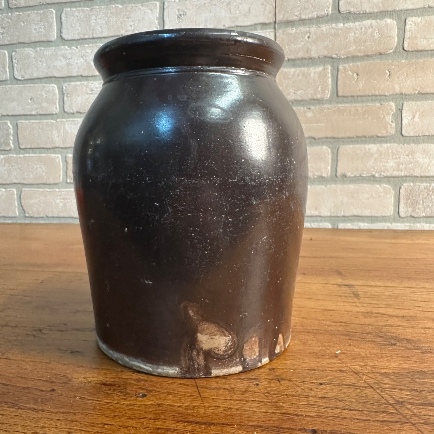 Antique Brown Glazed Preserves Jar Stoneware Unmarked W/ Lid