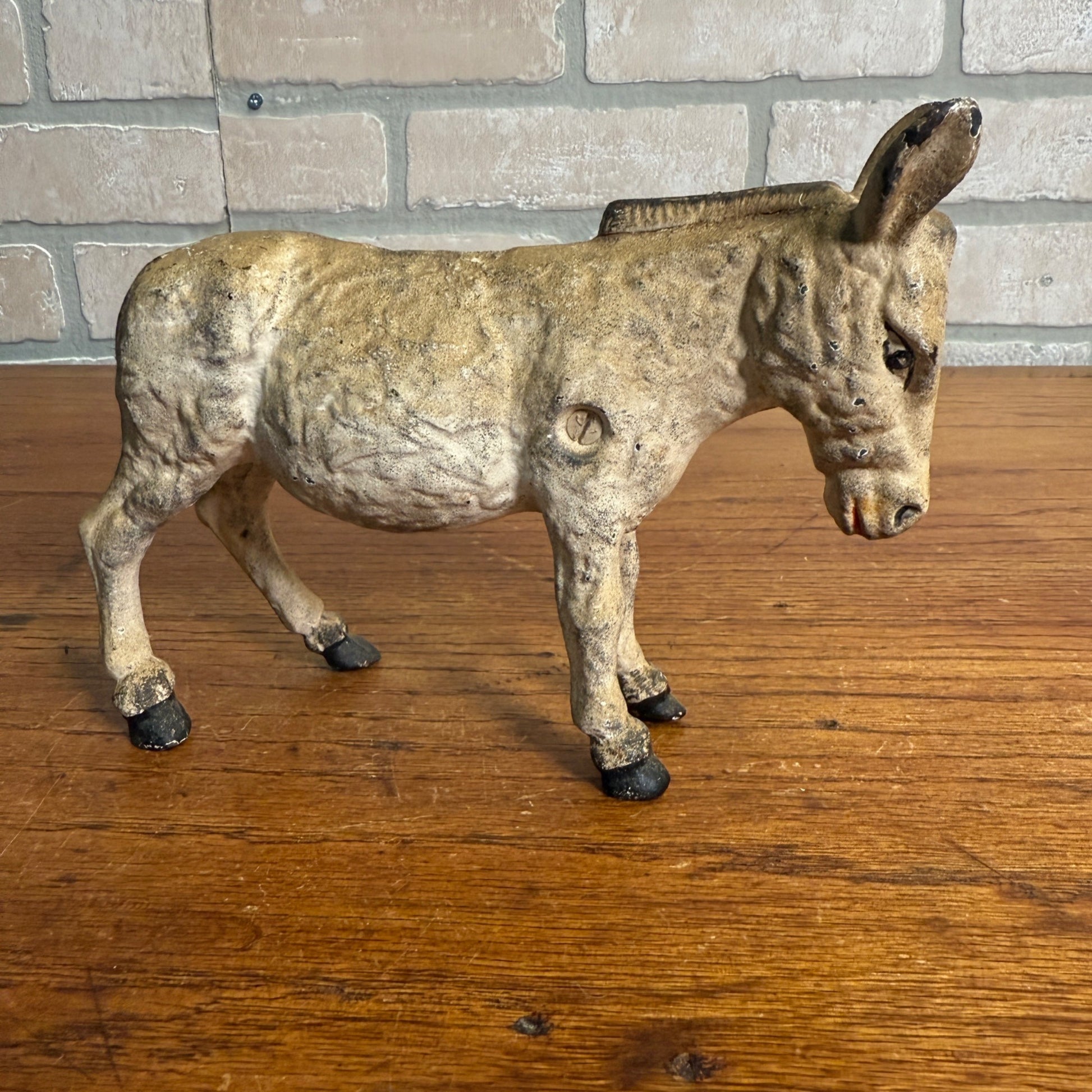 Vintage Cast Iron White Donkey Bank 2 Piece