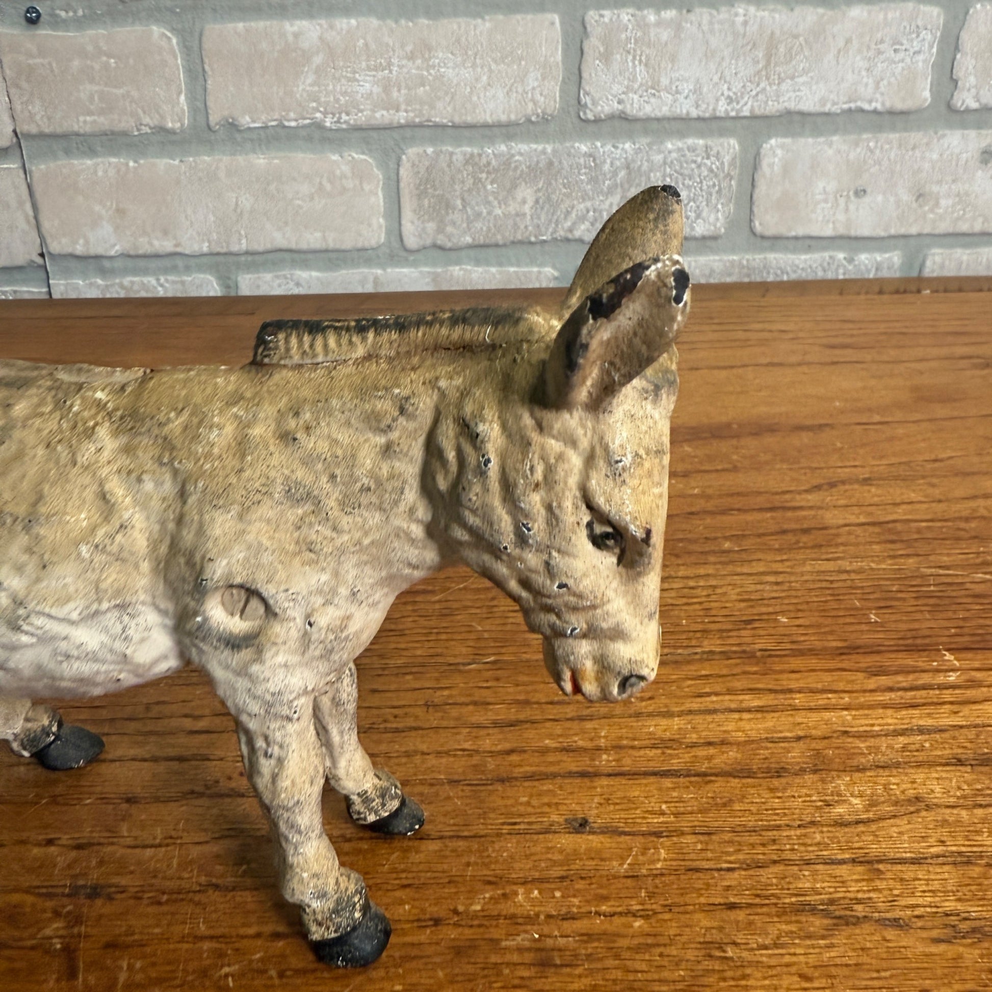 Vintage Cast Iron White Donkey Bank 2 Piece