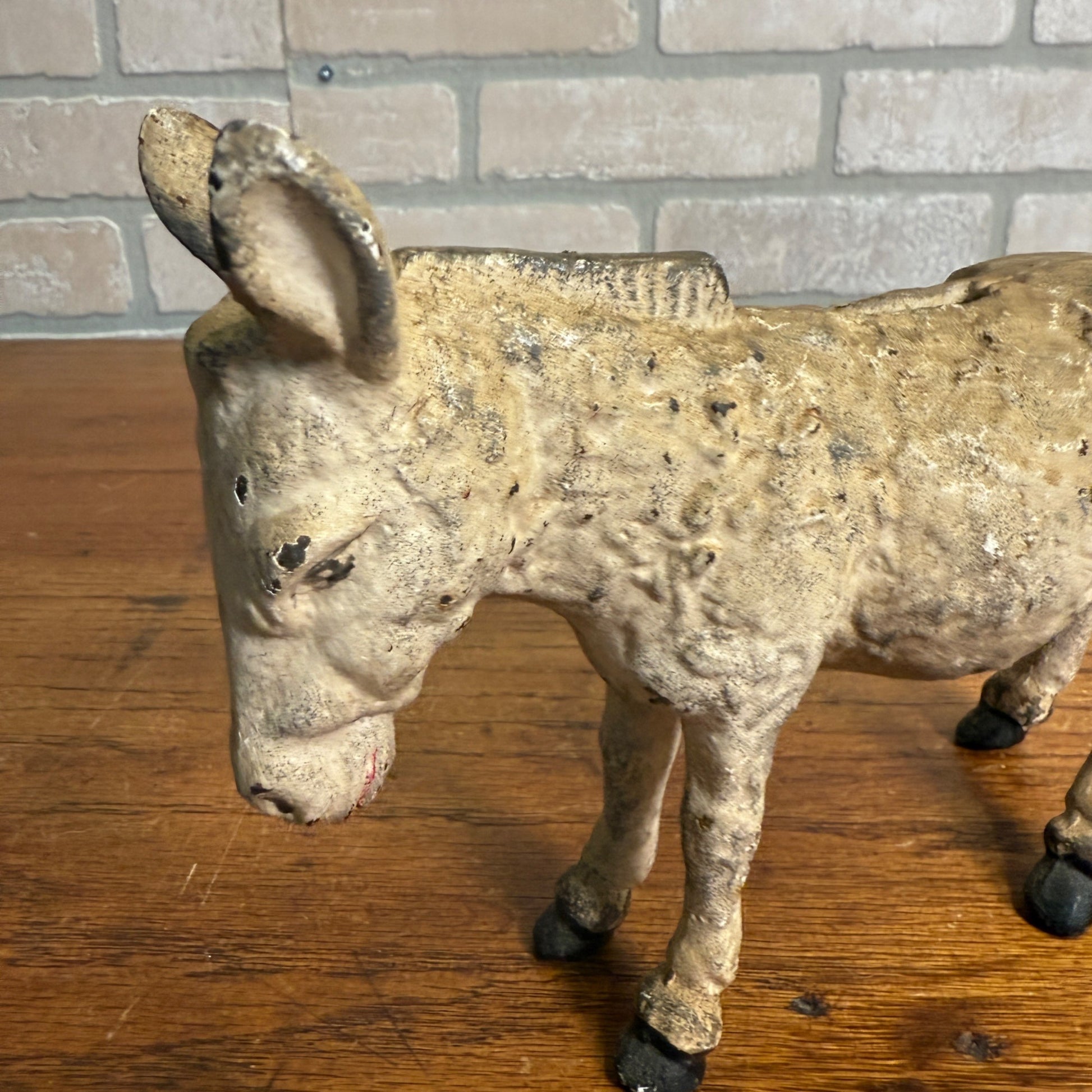 Vintage Cast Iron White Donkey Bank 2 Piece
