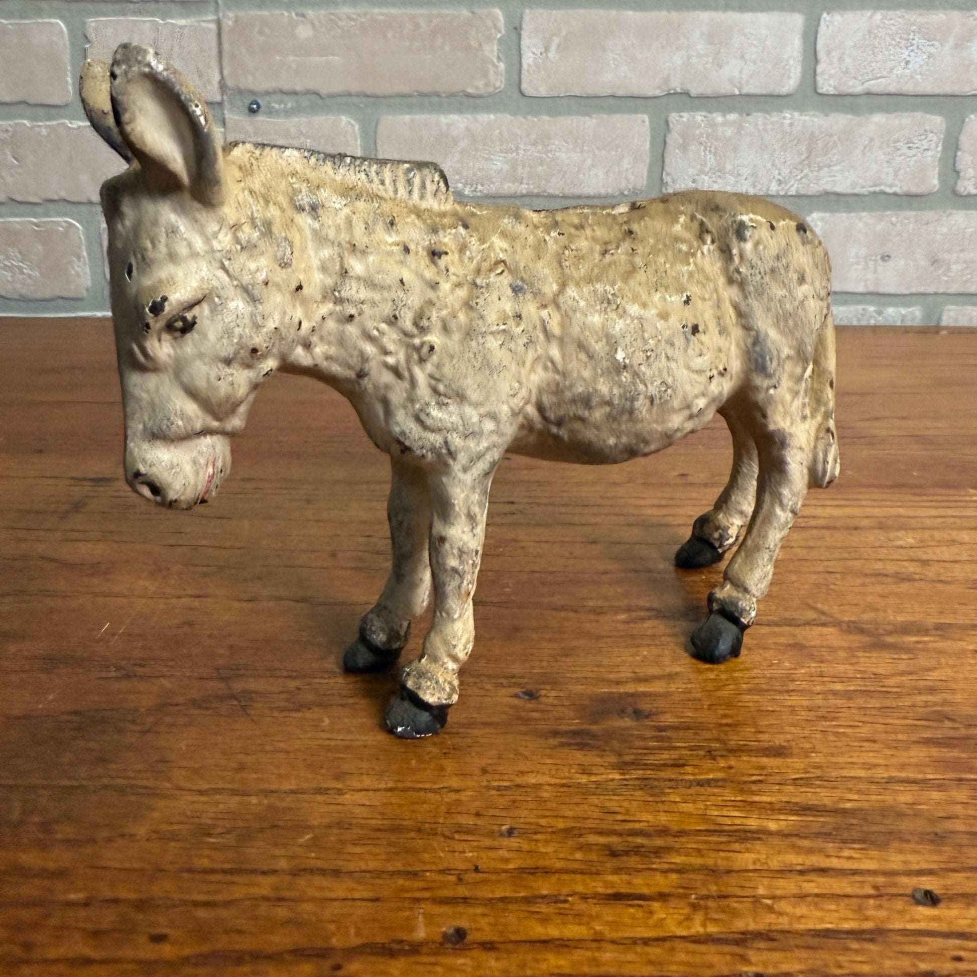 Vintage Cast Iron White Donkey Bank 2 Piece
