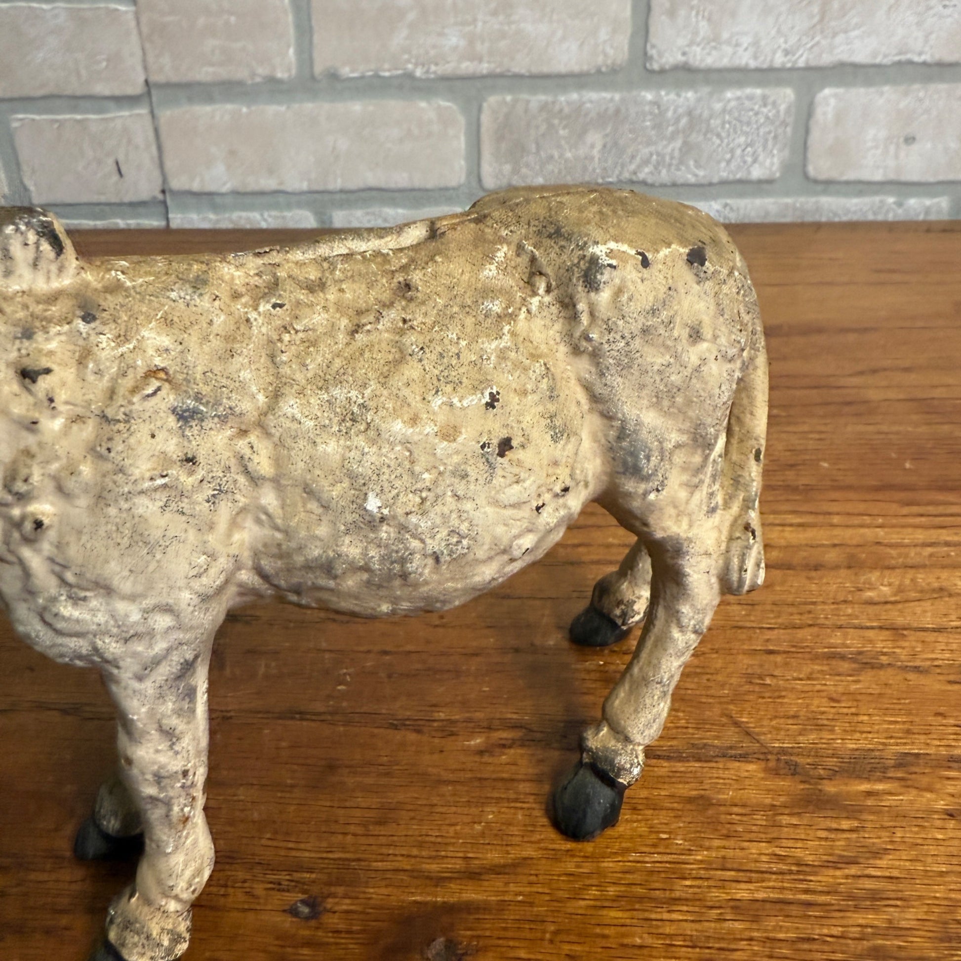 Vintage Cast Iron White Donkey Bank 2 Piece